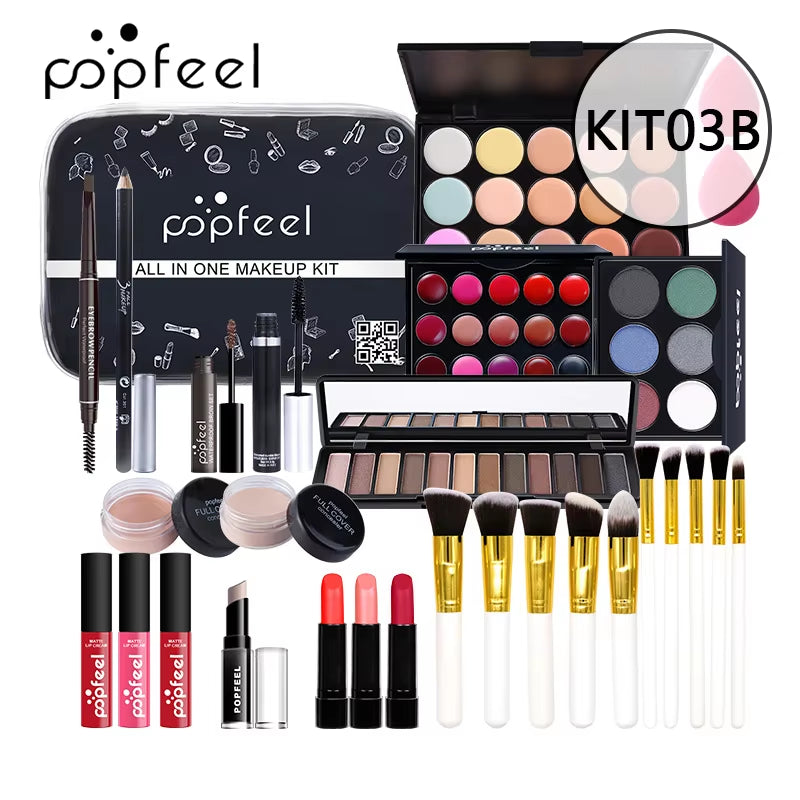POPFEEL Makeup Full Kit Female Make up Set Eye Shadow Eyeshadow Palette Lip Gloss Mascara Eyeliner Brushes Bag Make-Up for Women
