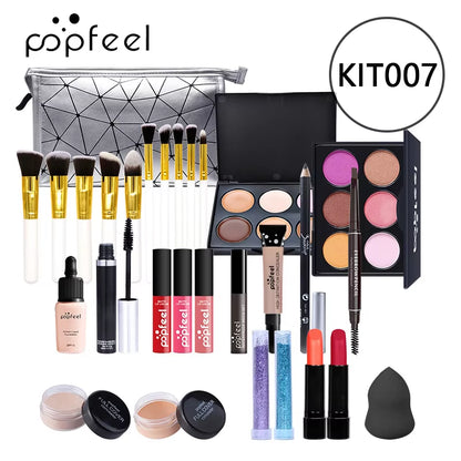 POPFEEL Makeup Full Kit Female Make up Set Eye Shadow Eyeshadow Palette Lip Gloss Mascara Eyeliner Brushes Bag Make-Up for Women