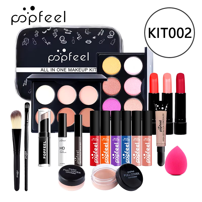 POPFEEL Makeup Full Kit Female Make up Set Eye Shadow Eyeshadow Palette Lip Gloss Mascara Eyeliner Brushes Bag Make-Up for Women