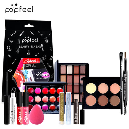 POPFEEL Makeup Full Kit Female Make up Set Eye Shadow Eyeshadow Palette Lip Gloss Mascara Eyeliner Brushes Bag Make-Up for Women