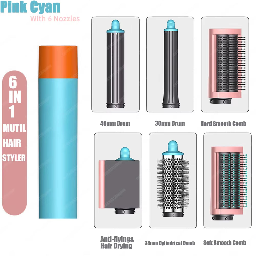 Professional 6IN1 Multi Hair Styler Hair Dryer 1300W Hair Straightener Curling Barrel Brush Hair Dryer Salon Styler Auto Wrap