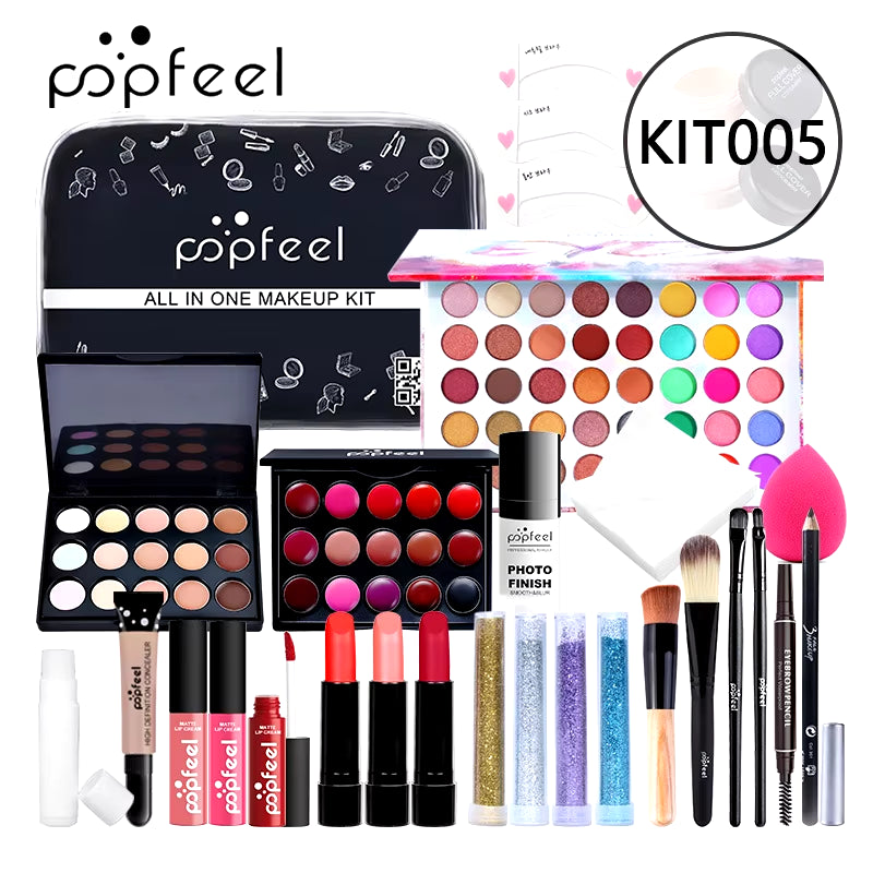 POPFEEL Makeup Full Kit Female Make up Set Eye Shadow Eyeshadow Palette Lip Gloss Mascara Eyeliner Brushes Bag Make-Up for Women