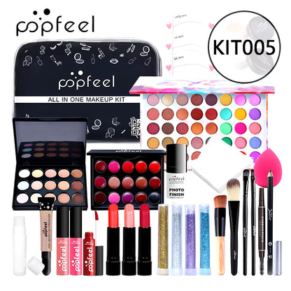 POPFEEL Makeup Full Kit Female Make up Set Eye Shadow Eyeshadow Palette Lip Gloss Mascara Eyeliner Brushes Bag Make-Up for Women
