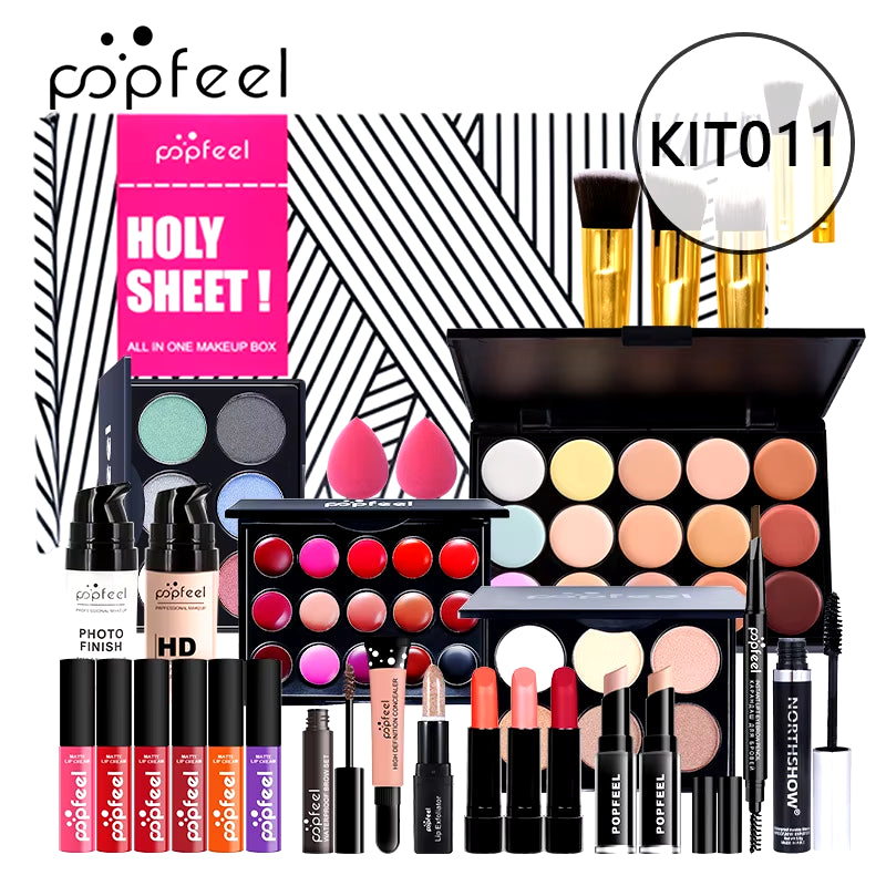 POPFEEL Makeup Full Kit Female Make up Set Eye Shadow Eyeshadow Palette Lip Gloss Mascara Eyeliner Brushes Bag Make-Up for Women