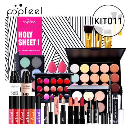 POPFEEL Makeup Full Kit Female Make up Set Eye Shadow Eyeshadow Palette Lip Gloss Mascara Eyeliner Brushes Bag Make-Up for Women