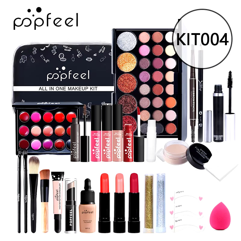 POPFEEL Makeup Full Kit Female Make up Set Eye Shadow Eyeshadow Palette Lip Gloss Mascara Eyeliner Brushes Bag Make-Up for Women