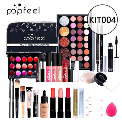 POPFEEL Makeup Full Kit Female Make up Set Eye Shadow Eyeshadow Palette Lip Gloss Mascara Eyeliner Brushes Bag Make-Up for Women