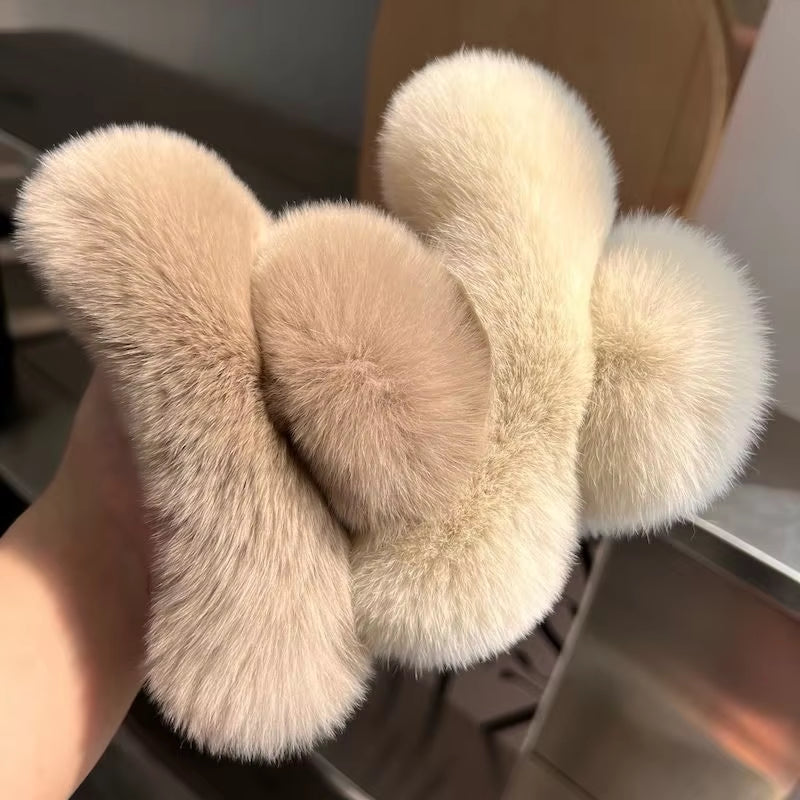 Winter Faux Fur Hair Claw Rabbit Hair Hairpins Plush Hair Clip Barrette Crab Headwear for Women Girls Hair Accessories
