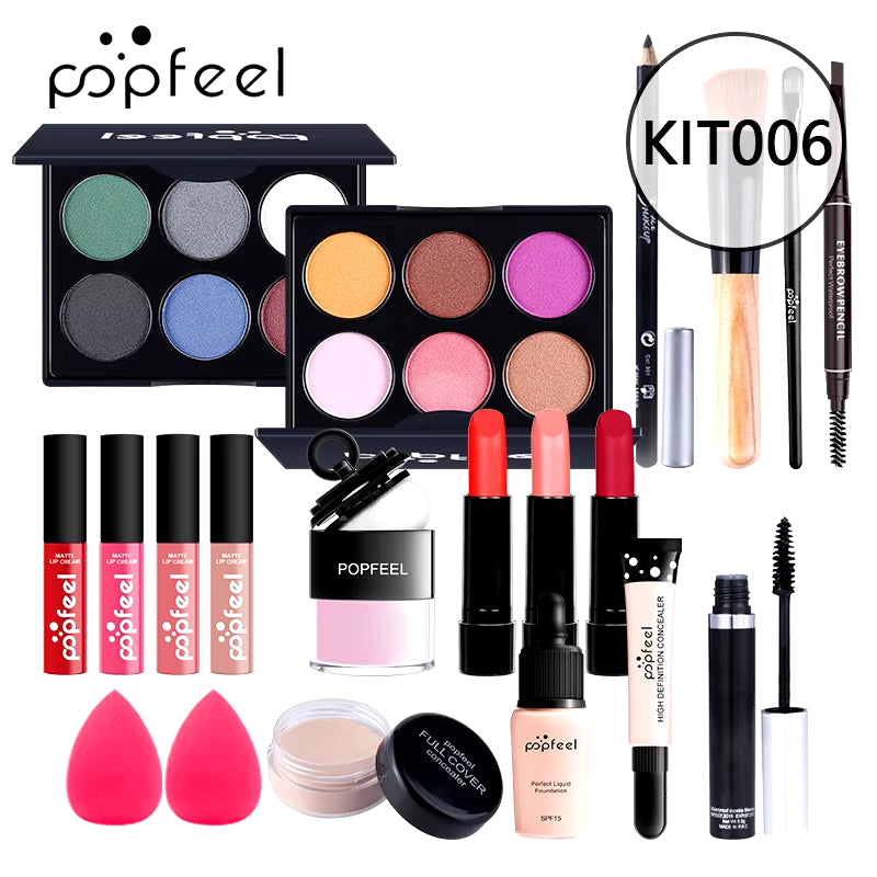 POPFEEL Makeup Full Kit Female Make up Set Eye Shadow Eyeshadow Palette Lip Gloss Mascara Eyeliner Brushes Bag Make-Up for Women