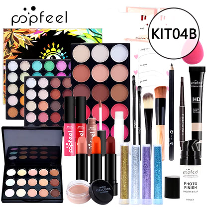 POPFEEL Makeup Full Kit Female Make up Set Eye Shadow Eyeshadow Palette Lip Gloss Mascara Eyeliner Brushes Bag Make-Up for Women